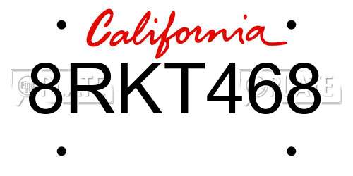 8RKT468 California License Plate