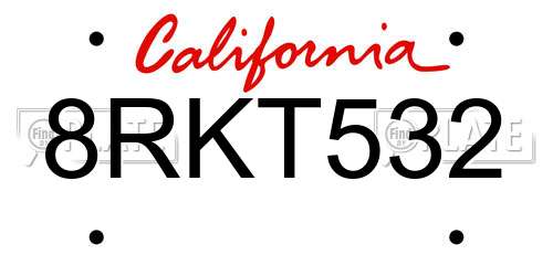 8RKT532 California License Plate