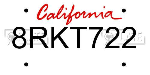 8RKT722 California License Plate