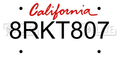 8RKT807 California License Plate