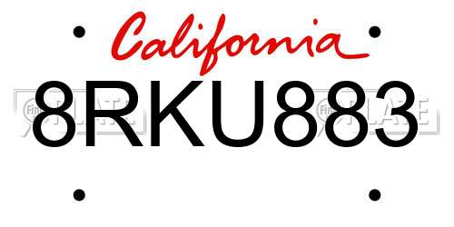8RKU883 California License Plate