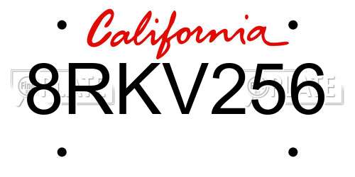 8RKV256 California License Plate