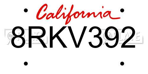 8RKV392 California License Plate