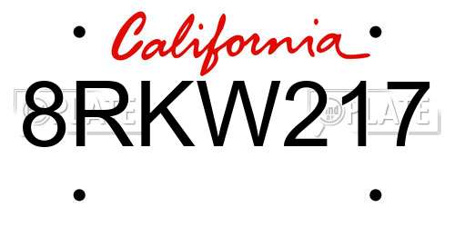 8RKW217 California License Plate