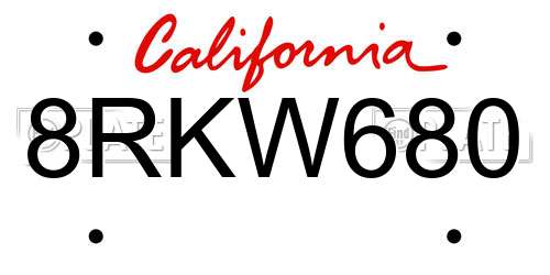 8RKW680 California License Plate