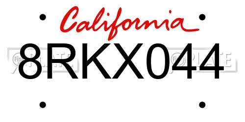 8RKX044 California License Plate