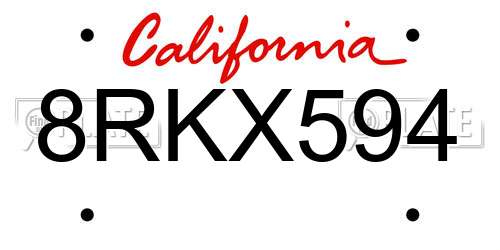 8RKX594 California License Plate