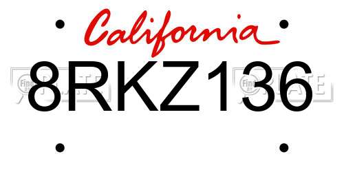 8RKZ136 California License Plate