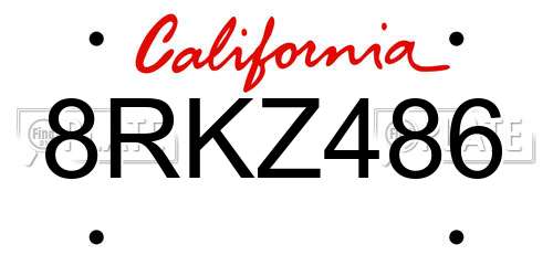 8RKZ486 California License Plate