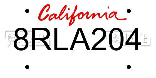 8RLA204 California License Plate