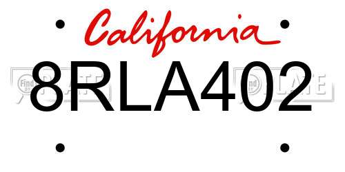 8RLA402 California License Plate