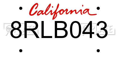 8RLB043 California License Plate