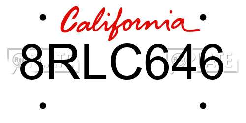 8RLC646 California License Plate