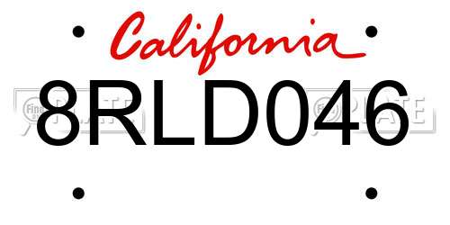 8RLD046 California License Plate