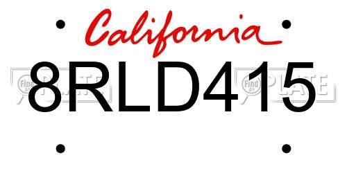 8RLD415 California License Plate