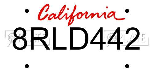 8RLD442 California License Plate