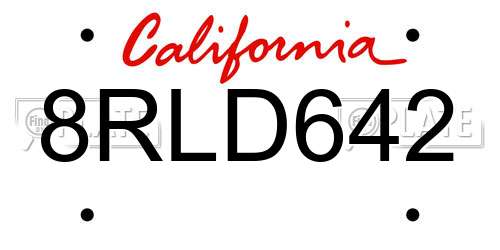 8RLD642 California License Plate