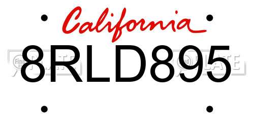 8RLD895 California License Plate