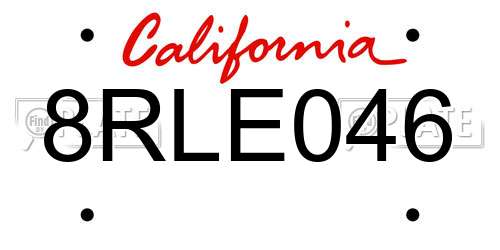 8RLE046 California License Plate