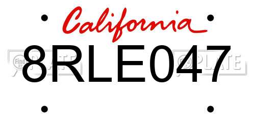 8RLE047 California License Plate