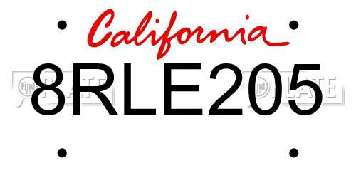 8RLE205 California License Plate