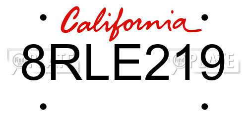 8RLE219 California License Plate
