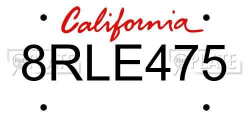 8RLE475 California License Plate