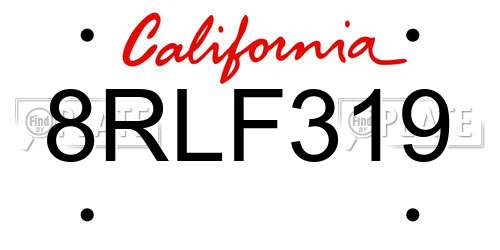 8RLF319 California License Plate