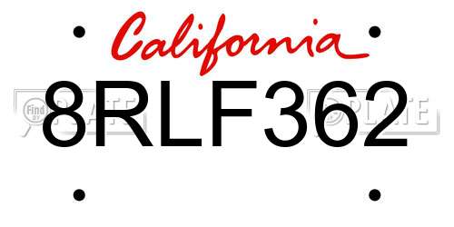 8RLF362 California License Plate