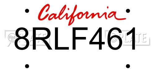 8RLF461 California License Plate