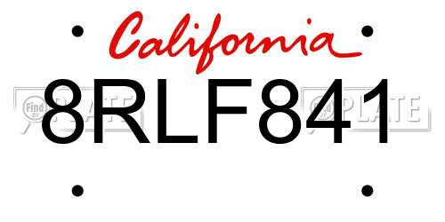 8RLF841 California License Plate