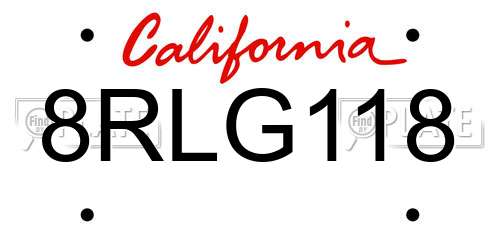 8RLG118 California License Plate