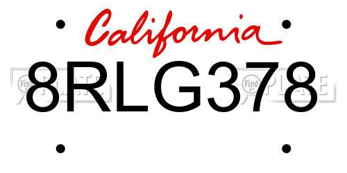 8RLG378 California License Plate