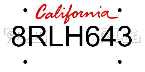 8RLH643 California License Plate