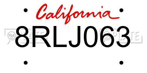 8RLJ063 California License Plate