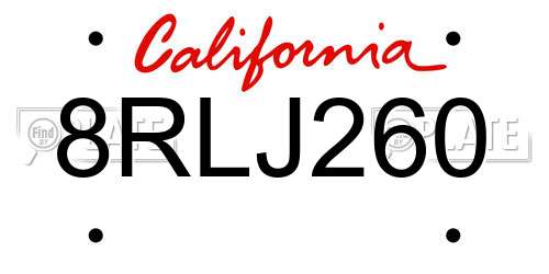 8RLJ260 California License Plate