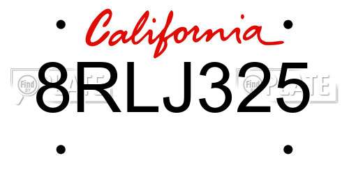 8RLJ325 California License Plate