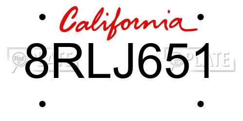 8RLJ651 California License Plate