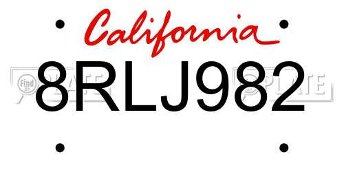 8RLJ982 California License Plate