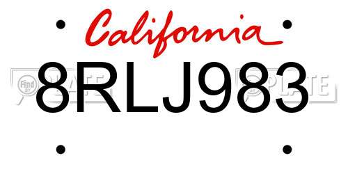 8RLJ983 California License Plate