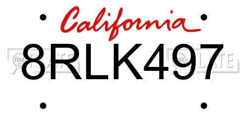 8RLK497 California License Plate