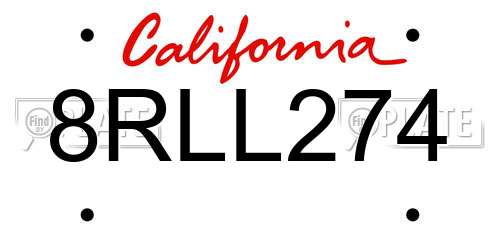8RLL274 California License Plate