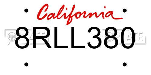 8RLL380 California License Plate