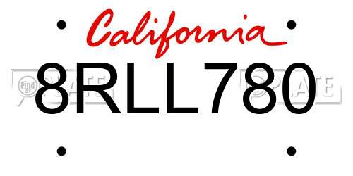 8RLL780 California License Plate