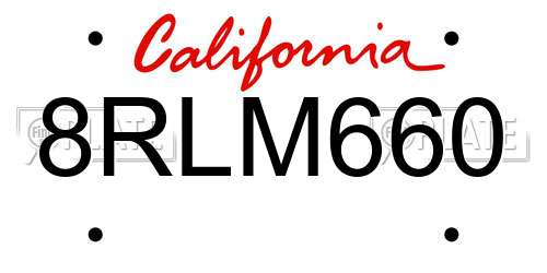 8RLM660 California License Plate