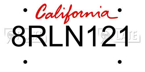 8RLN121 California License Plate