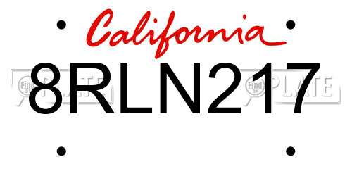 8RLN217 California License Plate