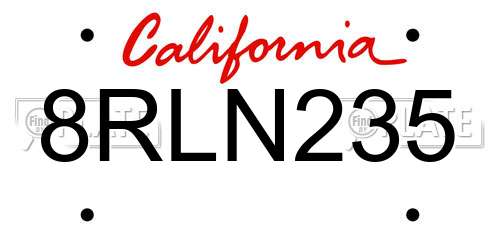 8RLN235 California License Plate