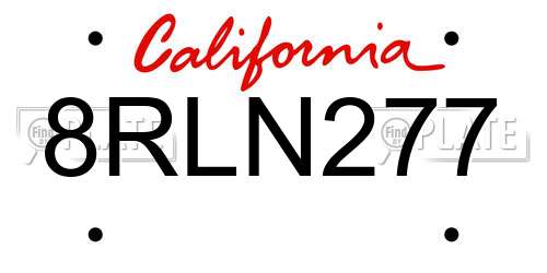 8RLN277 California License Plate