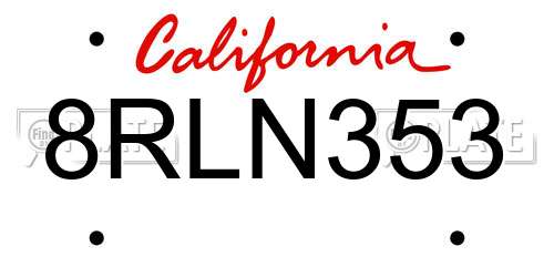 8RLN353 California License Plate